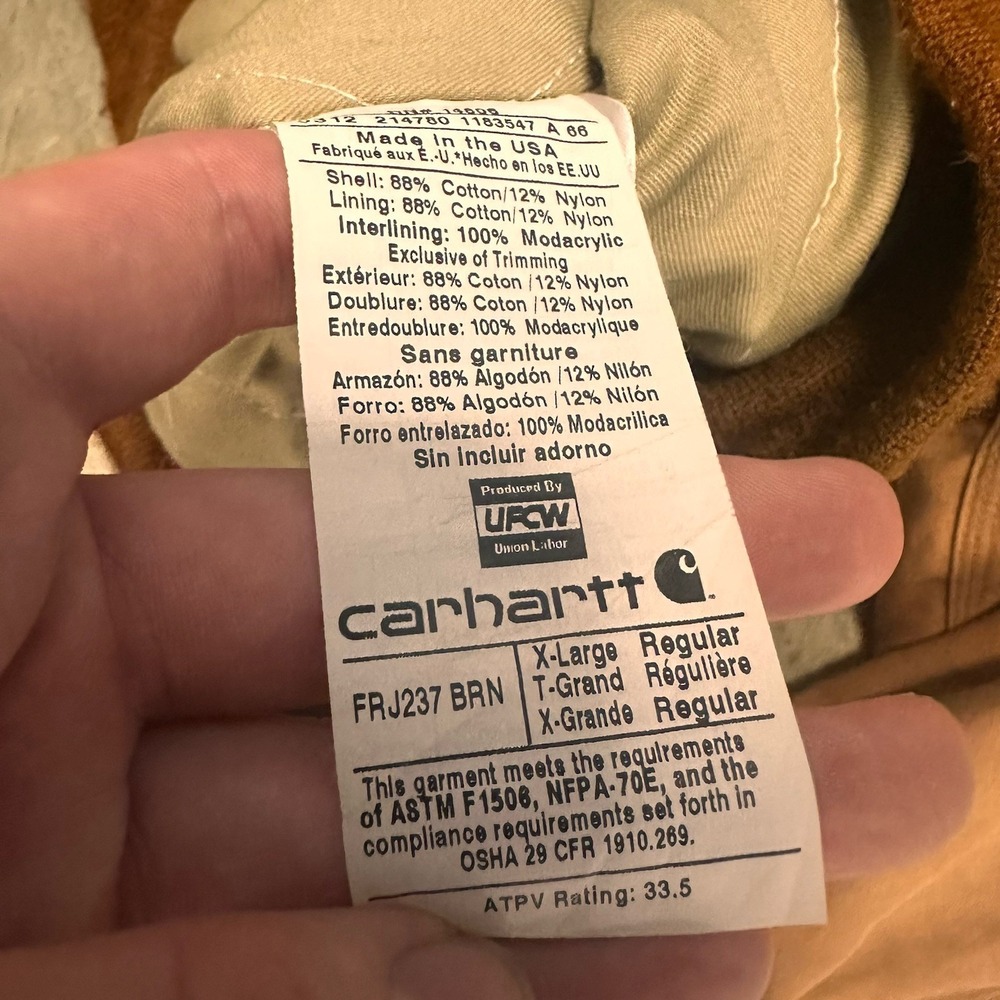 Carhartt Fire Resistant Jacket Mens XL Brown HRC3 FullZip Hoodie Workwear FRJ237 - Picture 4 of 10